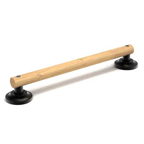 Natural Bamboo Grab Bar for Bathroom & Toilet, ADA Compliant Balance Assist Handrail for Handicap and Seniors, 16in Matte Black - color: Matte Black, size: 16in