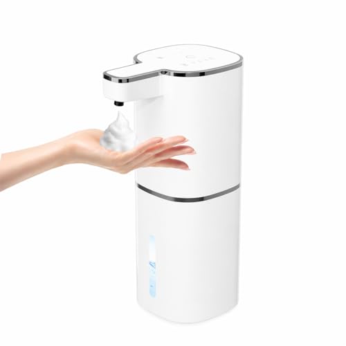 Automatic Foaming Soap Dispenser, Touchless Hand Soap Dispenser, USB Rechargeable, 4 Adjustable Levels, 14.2 oz (420 ml) Large Capacity, for Bathroom, Kitchen & School (White, Foaming) - color: White, size: Foaming