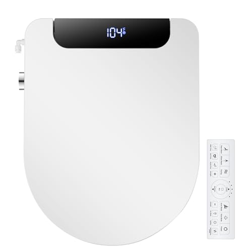 Electric Bidet Toilet Seat, Warm Water with Air Dryer, Heated Seat and Slow Close Lid, Front and Rear Wash, LED Nightlight, Wireless Remote, Round, 102D