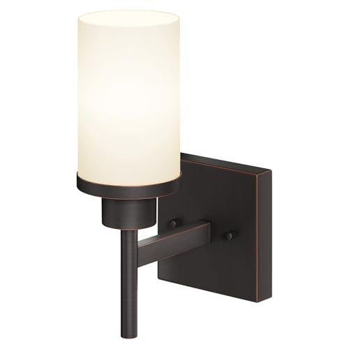 Wall Lights Over Mirror Bathroom Vanity Light Fixtures with White Frosted Glass, Wall Sconce for Porch Hallway Entrance, Oil Rubbed Bronze T001ORB-L1 - color: Oil-Rubbed Bronze, size: 1-Light