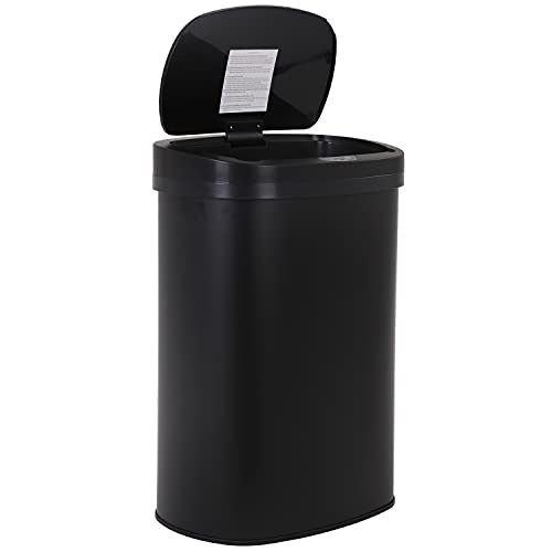 13 Gallon 50 Liter Garbage Can Kitchen Trash Can with Lid Automatic Sensor Touch Free Stainless Steel Waste Bin for Bathroom Bedroom Home Office,Black - color: Black, style: Stainless Steel