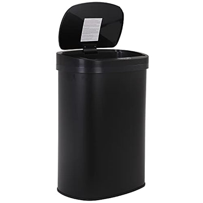 13 Gallon 50 Liter Garbage Can Kitchen Trash Can with Lid Automatic Sensor Touch Free Stainless Steel Waste Bin for Bathroom Bedroom Home Office,Black - color: Black, style: Stainless Steel