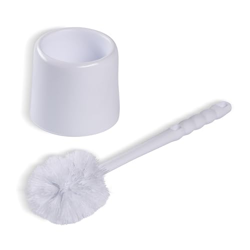 Sparta Toilet Bowl Brush with Caddy, 16 Inch, White | Flo-Pac, Polypropylene Bristles, Long Plastic Handle, Sanitary Storage Caddy