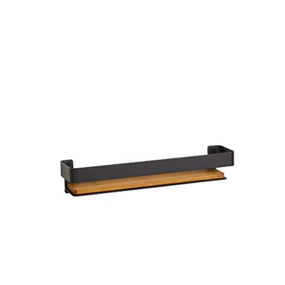 Seachrome Rectangular Shower Shelf with Rail in a Matte Black Finish and Natural Teak Wood Insert - color: Matte Black