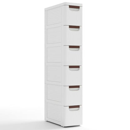 MAT EXPERT Narrow Storage Drawers, Slim Rolling Drawer Cart with Universal Wheels, Convenient Handles, Storage Organizer Utility Cart for Bedroom, Living Room, Bathroom, Kitchen (6 Drawer) - size: 6 Drawer