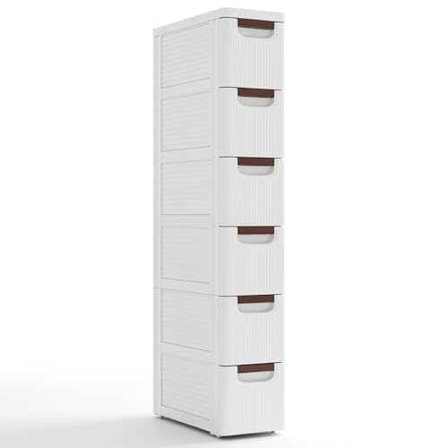 MAT EXPERT Narrow Storage Drawers, Slim Rolling Drawer Cart with Universal Wheels, Convenient Handles, Storage Organizer Utility Cart for Bedroom, Living Room, Bathroom, Kitchen (6 Drawer) - size: 6 Drawer