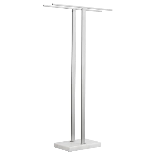KES 37" H Standing Towel Rack, Heavy Marble Base, Brushed Finish | Taller Version, SUS304 Stainless Steel, 8.23 Lb Base, Anti-Slip Pads, Ideal For Large Bath Towels, No Drilling - color: Brushed Finish, size: 37" H (Equal-height)