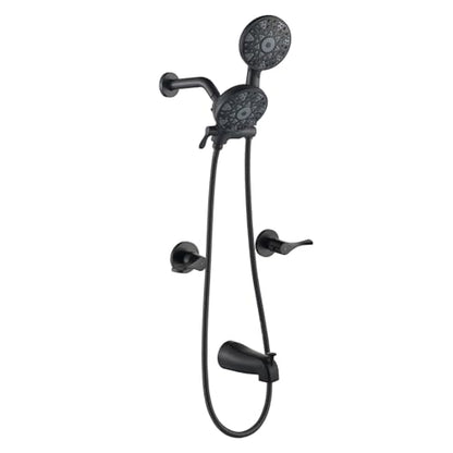 2 Handle Shower Faucet Set with Tub Spout and Shower Head Combo, Matte Black, Wall Mounted, 2 Handles, Brass, Complete Bathtub Shower Trim Kit - color: Matte Black