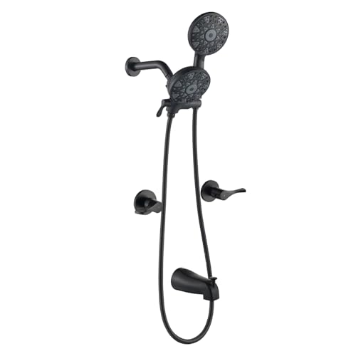 2 Handle Shower Faucet Set with Tub Spout and Shower Head Combo, Matte Black, Wall Mounted, 2 Handles, Brass, Complete Bathtub Shower Trim Kit - color: Matte Black