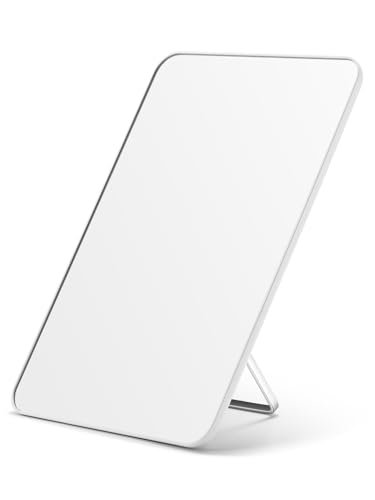 OMIRO 10 x 7 in Desk Makeup Mirror with Stand and Hanging Hole, White | Table Mirror with Foldable Bracket, Shaving and Travel, Portable Mirror for Men and Women, Distortion-Free Reflection - color: White, size: 10"L x 7"W