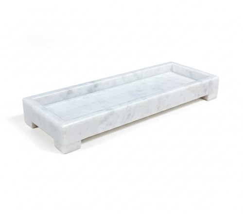 Banswara White Marble Vanity Tray - 11×4 Inch | Marble Tray for Bathroom, Perfume, Jewellery & Dressing | Trinket Tray, Bathroom Tray for Toiletries | Anti-Slip | Handmade in India