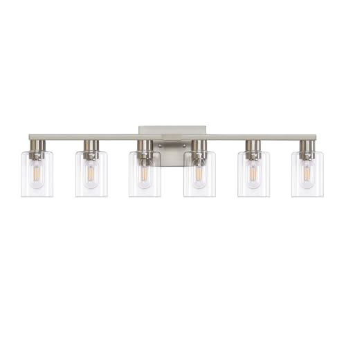 6-Light Bathroom Vanity Light, Brushed Nickel Vanity Lights for Bathroom, Bathroom Lights Fixtures Over Mirror, Large Vanity Light Over Mirror Modern Wall Sconce with Clear Glass Shade - color: Brushed Nickel, size: 6 Light