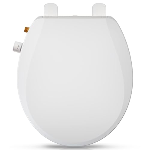 Clirass Round Bidet Toilet Seat with Quiet-Close, Non-Electric Bidet Mode with Dual Nozzles, Fit Round Toilet Seat, Adjustable Water Pressure with Brass inlet (Round)