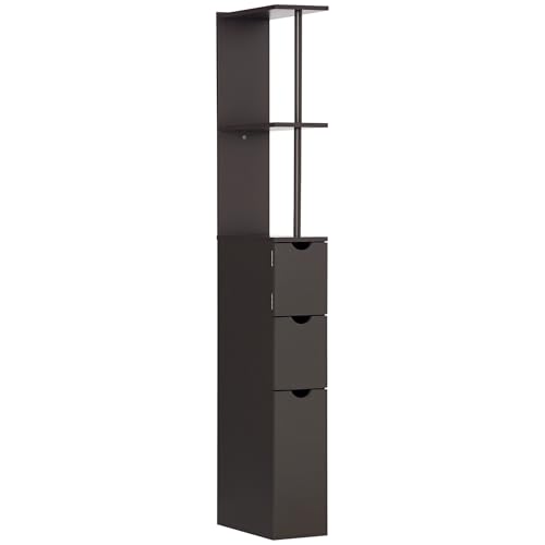 HOMCOM 54" Tall Bathroom Storage Cabinet, Freestanding, 2-Tier Shelf, Brown | Linen Tower, Drawers, Narrow Side Floor Organizer - color: Brown