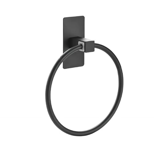 Strong Adhesive Towel Rings for Bathroom Wall Mounting Hand Towel Holder with Large Base Strong Sticky Hook Stick on Hook - color: Black