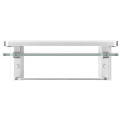 Bathroom Wall Shelf with Towel Bar, Clear Tempered Glass, Hand Towel Holder (Matte Silver) - color: Silver, size: Shelf with Towel Bar