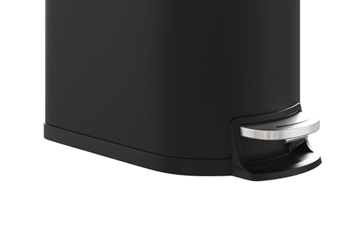 Garvee 1.6 gal / 6L Metal Bathroom Trash Can with Lid, Slim Waterproof Garbage Can for Bedroom, Small Step-on Trash Bin with Inner Bucket, Rear Handle, Soft Close Lid, Black - color: Black, size: 1.6 Gallons
