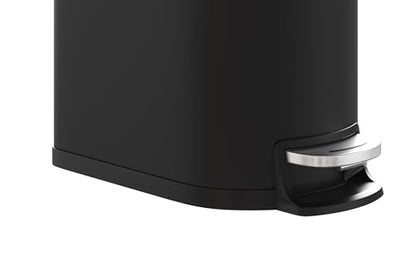 Garvee 1.6 gal / 6L Metal Bathroom Trash Can with Lid, Slim Waterproof Garbage Can for Bedroom, Small Step-on Trash Bin with Inner Bucket, Rear Handle, Soft Close Lid, Black - color: Black, size: 1.6 Gallons