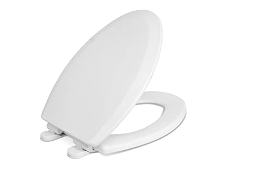 Centoco Elongated Toilet Seat, Slow Close, Wood Core/Plastic Finish, White | Heavy-Duty Wood Core with Plastic Scratch-Resistant Finish, Chrome Hinge, Made in the USA, 900SC-001 - color: White, size: Slow Close Elongated