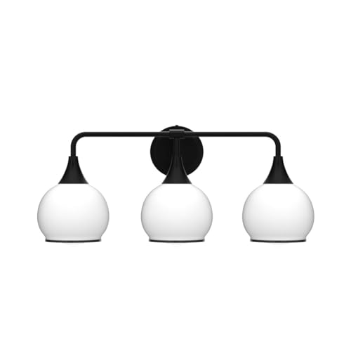 Black Bathroom Light Fixtures 3-Lights Vanity Lights with Milky White Frosted Glass Shade Bathroom Vanity Light 22.4 inch Wall Sconce Lighting Bath(Exclude E26 Bulb) - color: Black, size: 3 Light