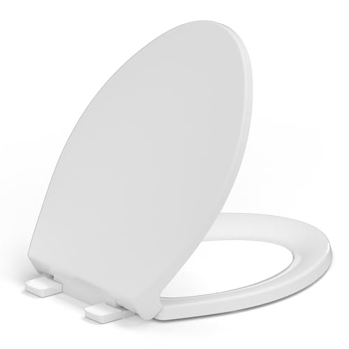 Soft Close Toilet Seat, Fit Elongated and Oval Toilets, Quick Release Hinges for Easy Clean, Two Mounting Options for Easy Installing, Heavy Duty, Never Loosen, White - size: Elongated