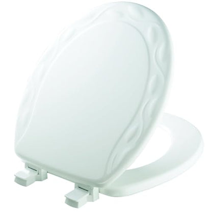 Mayfair Sculptured Ivy Toilet Seat, Easy Clean Hinges with Durable Wood Seat, Made in USA, Round, White - color: White, size: Round, style: Ivy