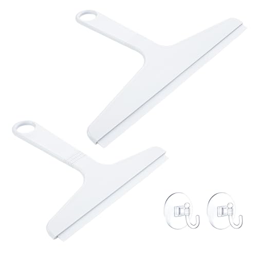 New Talent 2 PCS Shower Squeegee White, for Shower Glass, Shower Doors, Bathroom, Window and Car Glass(1 Large and 1 Small) - color: White