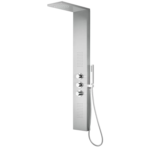 Blue Ocean ™ 56" Stainless Steel SPS8729 Thermostatic Shower Panel Column System with Rainfall Shower Head, Body Nozzles, and Handheld Shower Head, Shower Tower - style: 56 inch stainless steel