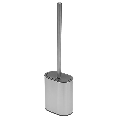 Half Size Stainless Steel Toilet Brush Holder with Flexible Rubber Brush Head, Black by Home Basics