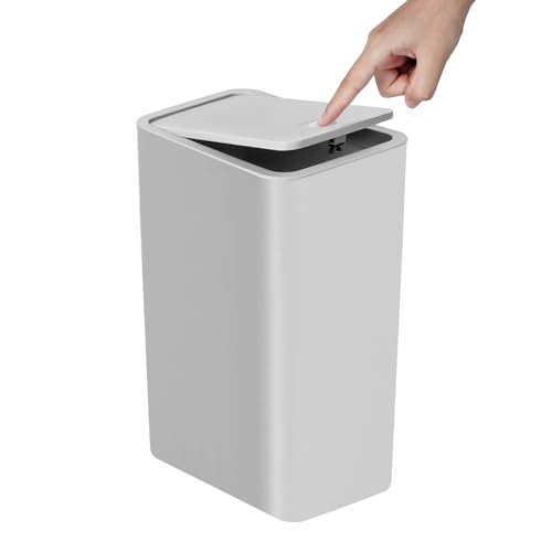 TIPGO Bathroom Trash Can with Lid, 10 Liter/ 2.6 Gallon Slim Garbage Can, Small Trash Bin Waste Basket with Pop-Up Lid for Kitchen, Bedroom, Living Room, Office (Grey) - color: Grey, size: 1 Pack
