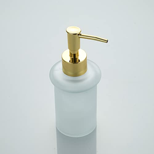 WOLIBEER Crystal Soap Dispenser Wall Mounted, Polished Gold Liquid Soap Holder Bathroom 8.5 OZ Glass Bottle with Pump Stainless Steel