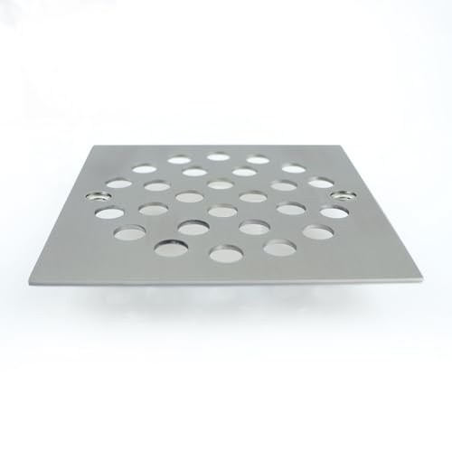 4 Inch Square Screw-in Shower Drain Cover Brushed Nickel | 304 stainless steel, large flow anti-clog structure, replaceable grate with matching screws for bathroom floor drain - color: Brushed Nickel