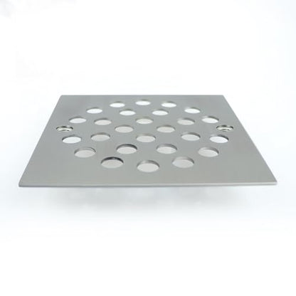 4 Inch Square Screw-in Shower Drain Cover Brushed Nickel | 304 stainless steel, large flow anti-clog structure, replaceable grate with matching screws for bathroom floor drain - color: Brushed Nickel