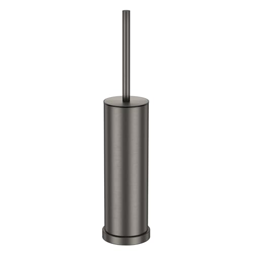 Pewter Toilet Brush and Holder Set，Stainless Steel Heavy Duty Toilet Bowl Brush，Extra Long Handled Modern Toilet Cleaner Brush with Replaceable Head, Removable Inner Bowl, and Splash Protection - color: Pewter, size: 1 Pack
