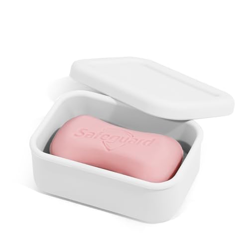 HighHerz Leak Proof Silicone Travel Soap Case with Draining Tray - Bar Soap Holder for Travel, Gym & Camping - Mess-Free Portable Soap Container for Carry-on Bags (White) - color: White