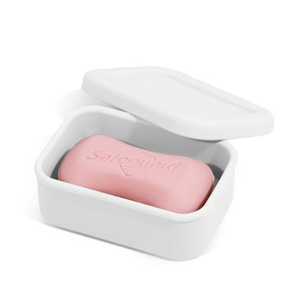 HighHerz Leak Proof Silicone Travel Soap Case with Draining Tray - Bar Soap Holder for Travel, Gym & Camping - Mess-Free Portable Soap Container for Carry-on Bags (White) - color: White