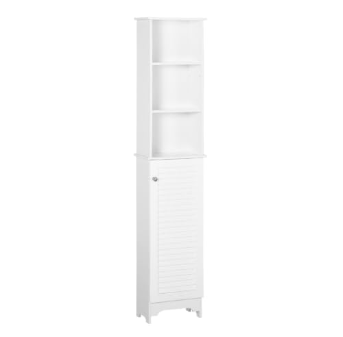 Bathroom Storage Cabinet, Tall Linen Tower with Adjustable Shelves - White