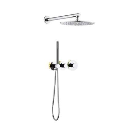 KIBI Circular Thermostatic Shower System with Valve, 2-Function Wall Mounted Shower Faucet Set – Solid Brass Bathroom Shower Trim Kit with Temperature Control, Chrome Finish (KSF410) - color: Chrome