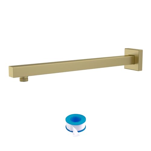 Lordear Wall Mounted Shower Arm, 20 Inch Shower Pipe with Flange, 1/2 NPT Square Shower Stem for Shower Head, Gold - color: Gold