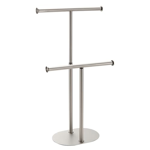 Standing Towel Rack Brushed Nickel 2 Tiers Stainless Steel Adjustable Towel Drying Rack for Bathoom - color: Brushed Nickel