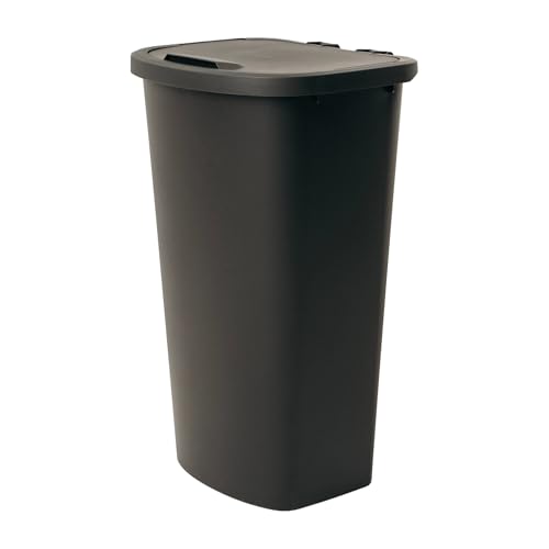 Tall Slim Plastic Trash Can with Secure Snap-On Lid, Space-Saving Large Capacity Kitchen Garbage Bin, Household Narrow Waste Basket for Bathroom, Bedroom, Laundry Room & Home Corner Storage