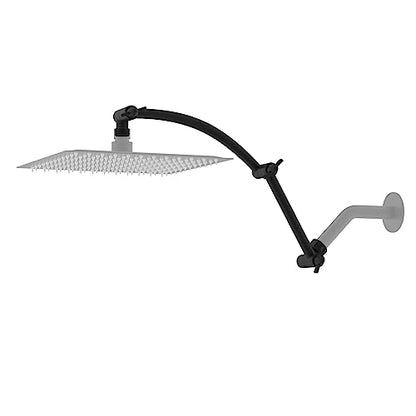 Hibbent All Metal 16'' Shower Head Extension Arm, Matte Black | Solid Brass Adjustable Shower Arm with Lock Joint, Flexible Height & Angle, Universal Connection Shower Head Extender - color: Matte Black, size: 16 Inch