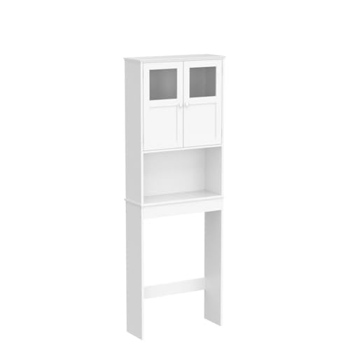 Bonnlo Over the Toilet Storage Cabinet with Adjustable Shelf White Bathroom Floor Organizer Space Saver with Double Doors, 67" Height