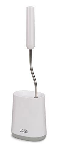 Joseph Joseph Flex Lite Silicone Toilet Brush with Slimline Holder Set, Flexible Head, drip, Anti-Clog deep Clean - Gray/White