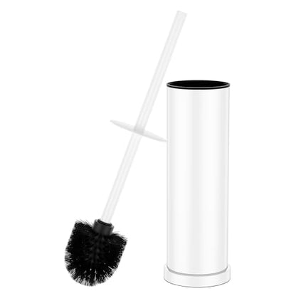 White Toilet Brush and Holder Set，Stainless Steel Heavy Duty Toilet Bowl Brush，Extra Long Handled Modern Toilet Cleaner Brush with Replaceable Head, Removable Inner Bowl, and Splash Protection - color: White, size: 1 Pack