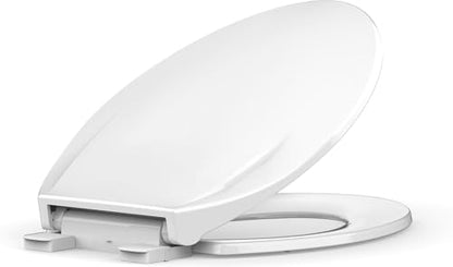 White Elongated Toilet Seat, Slow Close PP Plastic Toilet Cover with Quick-Release Hinges, Stain-Resistant & Easy Clean, Fits 18.5-19 inch Bowls - size: 19 inch