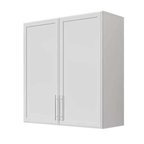 Furnaza 30" W White Wall cabinets for Laundry Room with Adjustable Shelf | Large Upper Kitchen Wall Mounted Cabinets With Two Shaker Doors for Bathroom,Garage,31.5"H x 11.8"D,Easy to Assemble - color: White, size: 30"W