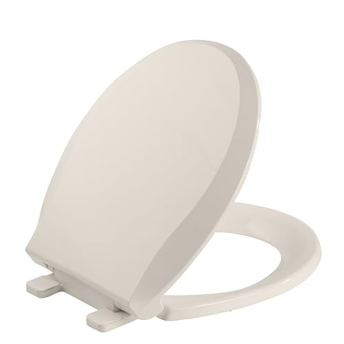 Durable Round Toilet Seat with Slow Soft Close - Easy to Install and Clean, Never Loosens - White, Fits Most Round Toilets Almond - color: Almond, size: Round, style: Without Toddler Seat