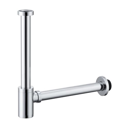 Bathroom Sink P-Trap Solid Brass 1-1/4 Bottle Trap Sink Drain Tube for Kit,Chrome,SW-83888C-L. - color: T03-chrome