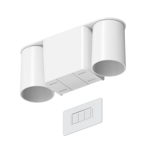 Wall-Mounted Toothbrush and Toothpaste Holder - Self-Draining Design, Easy Installation, Space-Saving, White (Double - Two Magnetic Cups)